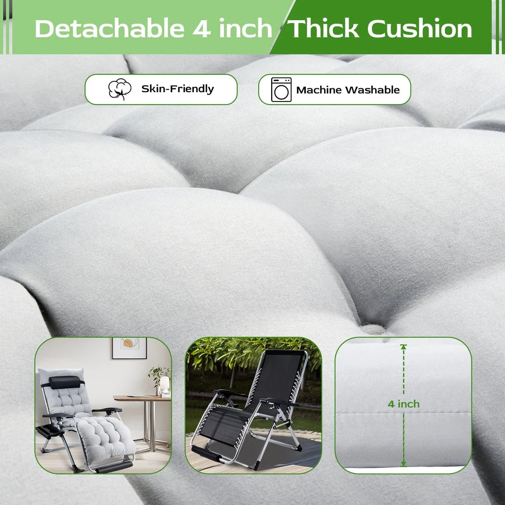 VECUKTY XL Oversize Zero Gravity Chair - 500lb Capacity, 29-Inch Wide Padded Seat, Folding Travel Recliner for Outdoor / Indoor Use - Patio, Lawn,Grey,Portable and Heavy Duty