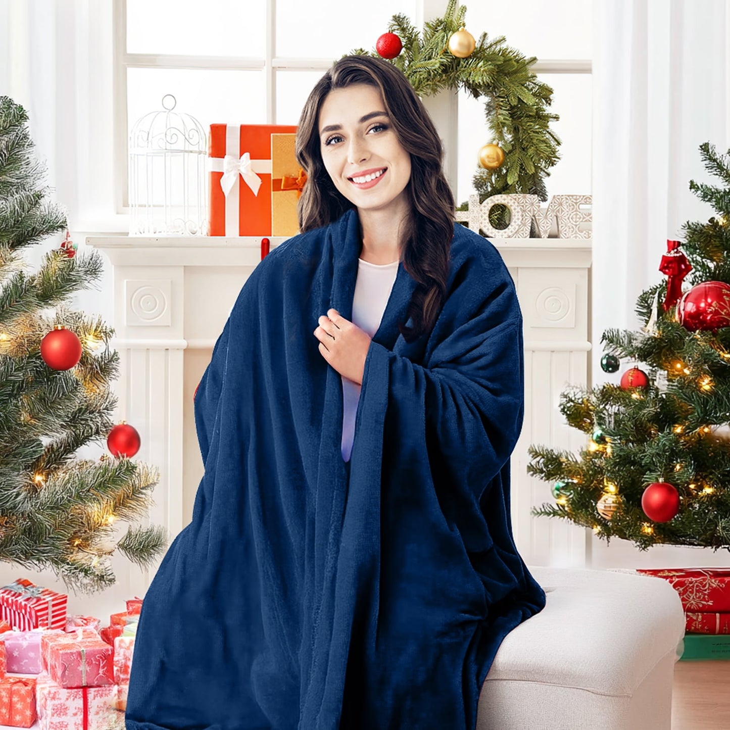 VECUKTY Flannel Electric Heated Blanket Throw, 50"x60" Machine Washable Fast Heating Blanket for Office Bedroom Livingroom - Blue