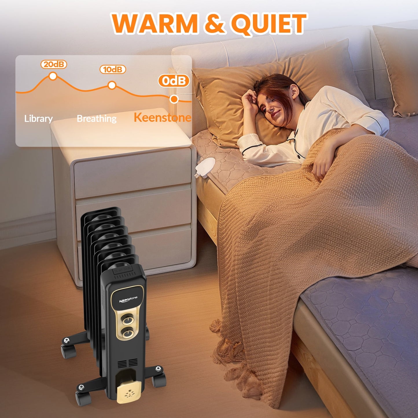 VECUKTY Oil Filled Radiator Heater, 1500W Portable Electric Space Heater, Adjustable Thermostat, 3 Heat Settings,Tip Overheat Protection Quiet Working, Black