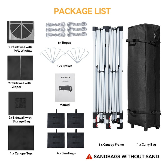 VECUKTY 10 x 20ft Pop up Canopy Tent with 6 Sidewalls, Wheeled Bag, Shelter for Outdoor Shade,Black