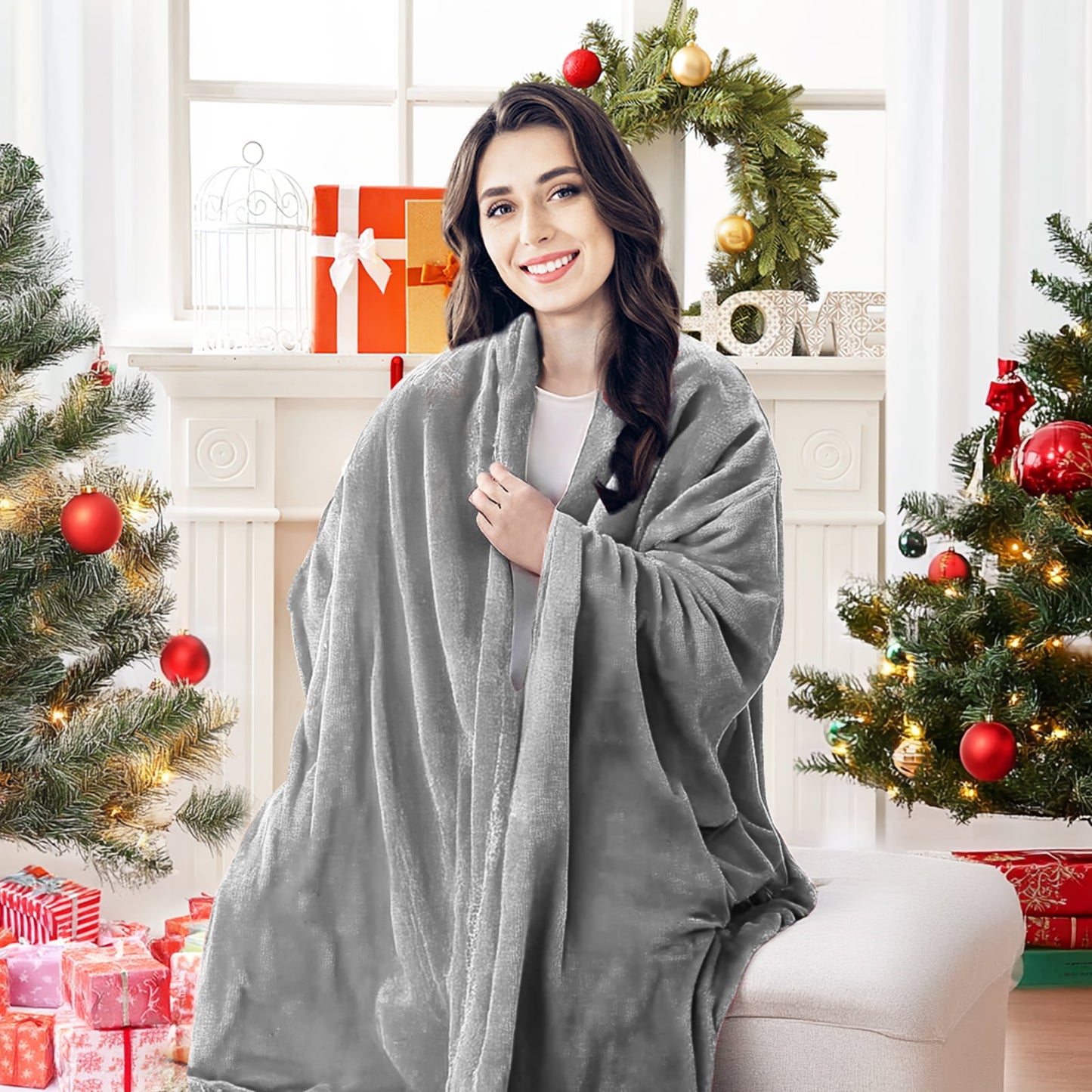 VECUKTY Double-sided Flannel Electric Heated Blanket Throw, 50"x60" Machine Washable Fast Heating Blanket for Office Bedroom Livingroom - Gray