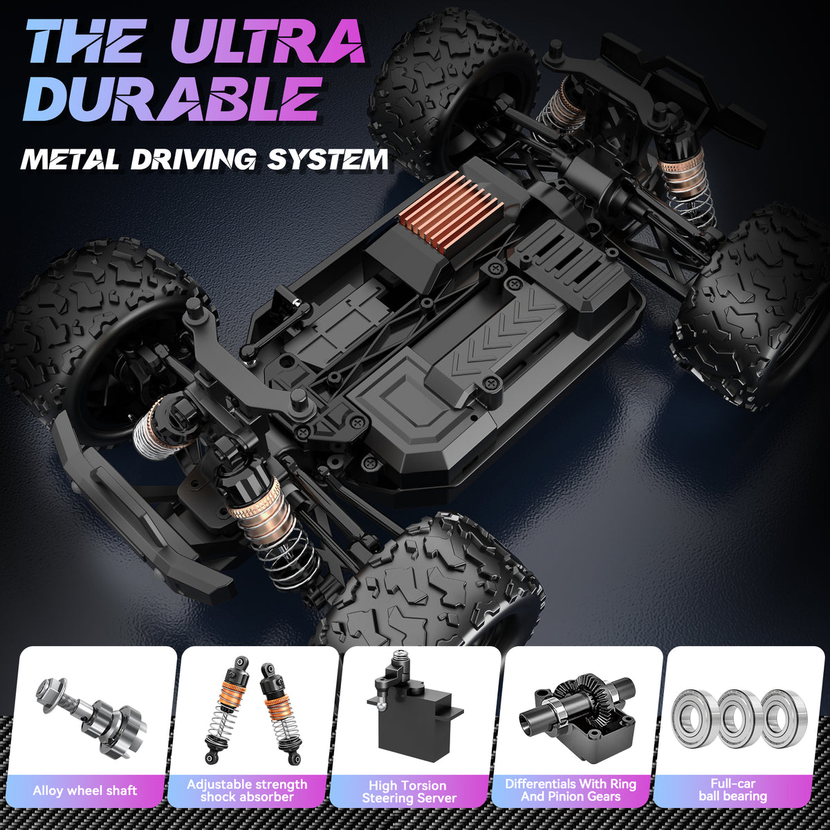 Vecukty 1:18 Scale RC Monster Truck, 45+ MPH 4WD Waterproof Off‑Road Remote Control Car, with 2 Rechargeable Batteries, Birthday Christmas Holiday Gift for Boys Teens Adults