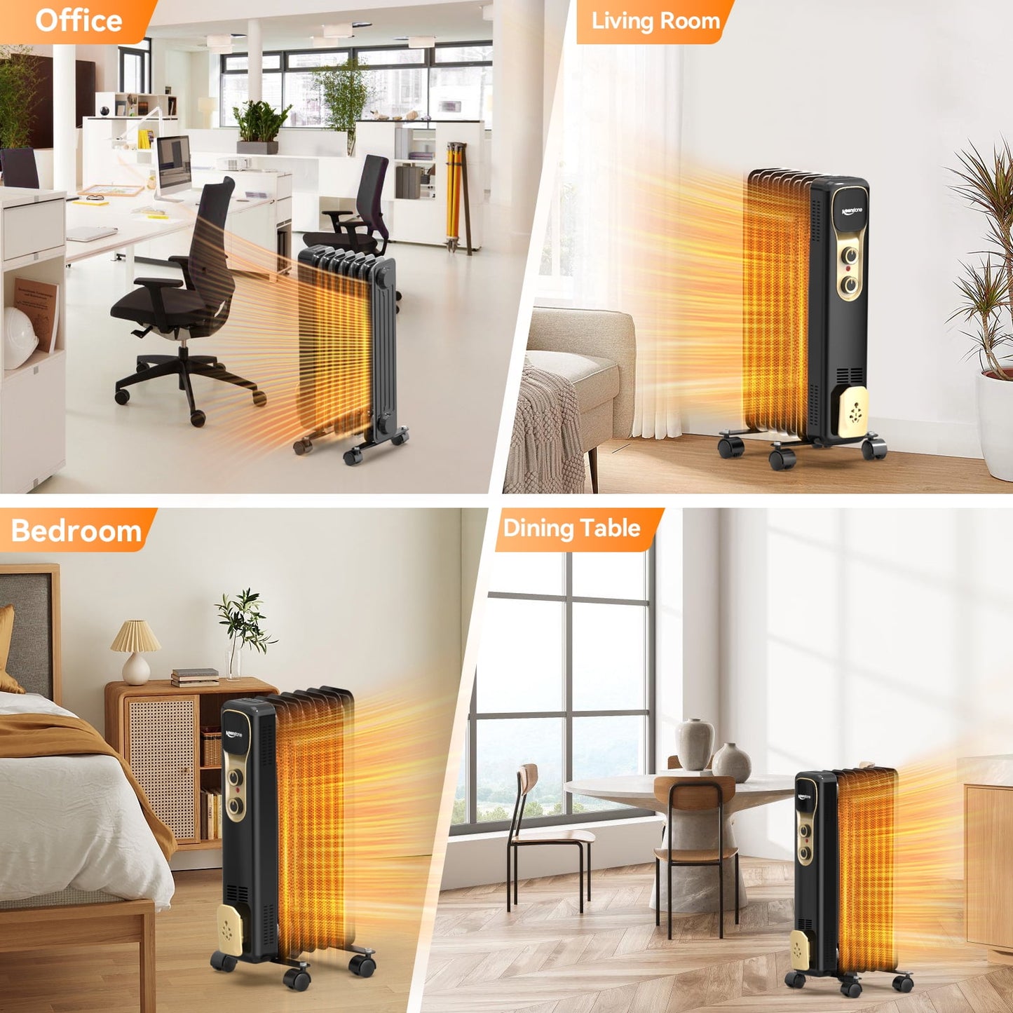 VECUKTY Oil Filled Radiator Heater, 1500W Portable Electric Space Heater, Adjustable Thermostat, 3 Heat Settings,Tip Overheat Protection Quiet Working, Black