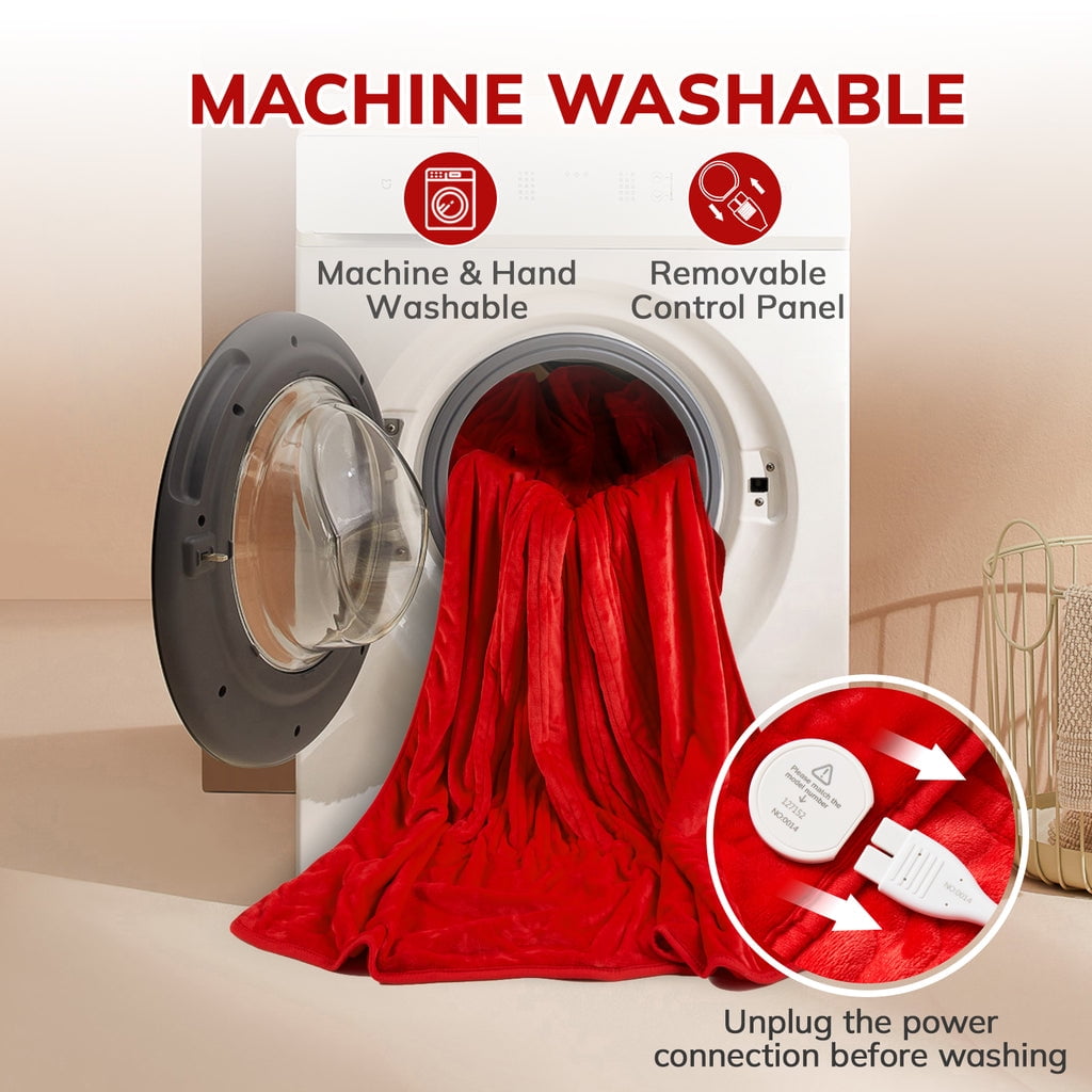VECUKTY 50" x 60" Electric Throw Heated Blanket with 6 Heating Levels & 2-10H Auto-off, Machine Washable Double sided Flannel, Red