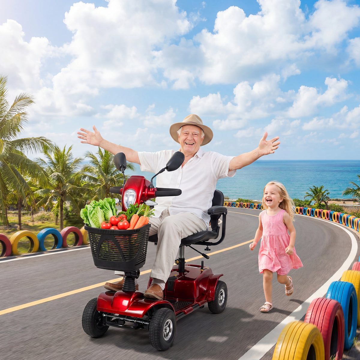 SACVON 4 Wheel Mobility Scooter for Seniors, 30 Miles Long Range Travel Powered Scooter with 330lbs Capacity, 400W Motor, 9" Anti-Explosion Tires, Extended Comfort Swivel Seat, Red