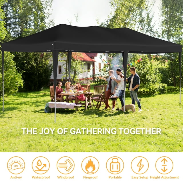 VECUKTY 10 x 20ft Pop up Canopy Tent with 6 Sidewalls, Wheeled Bag, Shelter for Outdoor Shade,Black