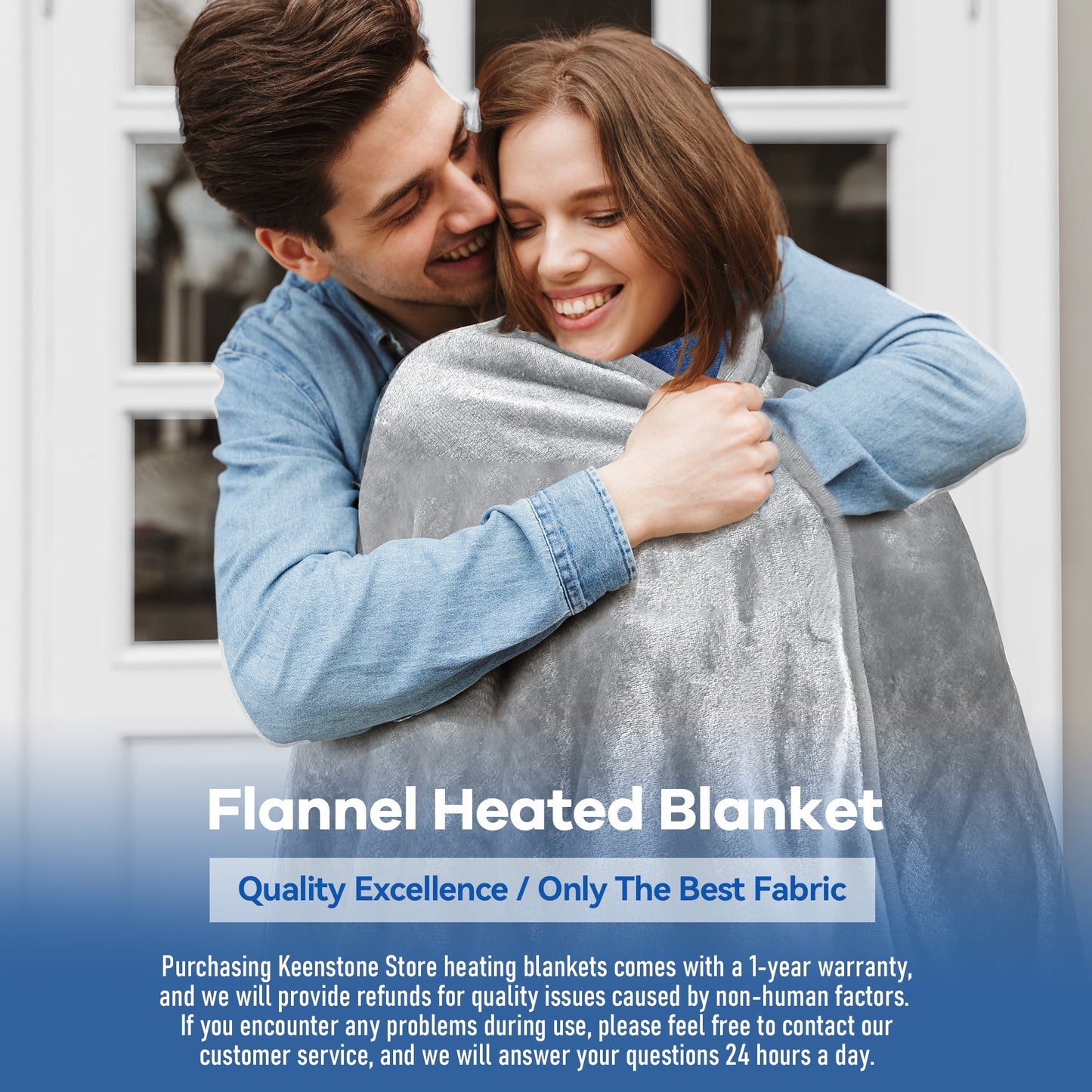 VECUKTY Double-sided Flannel Electric Heated Blanket Queen Size Dual Control, 84"x90" Machine Washable Fast Heating Blanket with 6 Heating Levels &10 Hours Auto Off,Gray