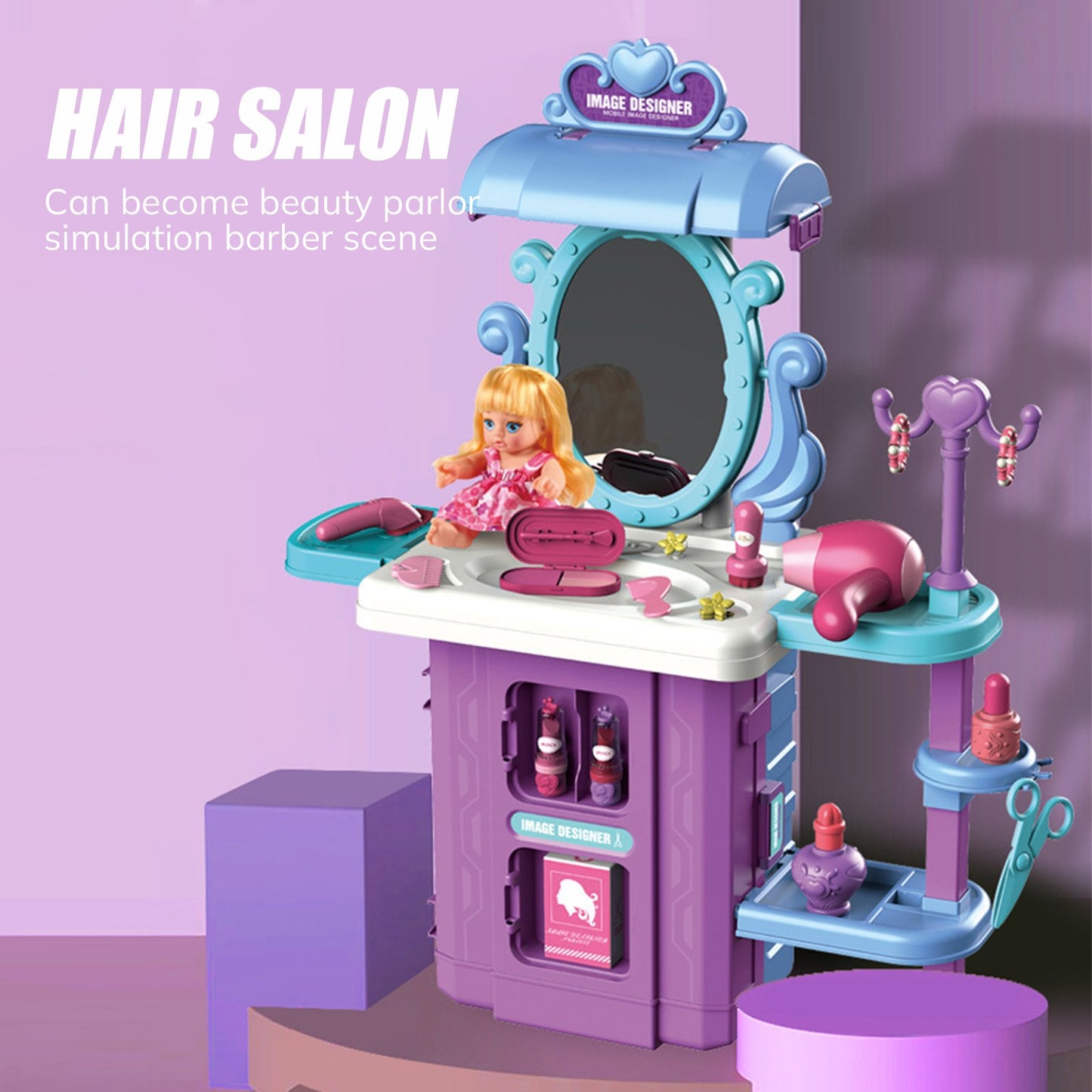 Vecukty 39Pcs Pretend Beauty Salon Set for Kids, Play Hair Stylist Toy with Simulation Spray, Image Designer Role Play Kit, Gift for Girls Boys