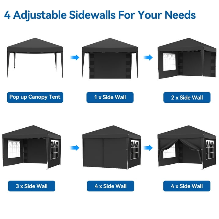 Vecukty 10' x 10' Black Sturdy Pop Up Canopy Tent, Removable Sidewalls