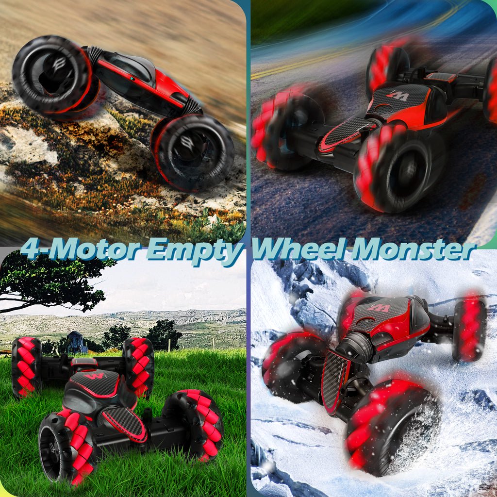 RC Stunt Car Twisting Snake, Vecukty 1:10 Spray Giant Wheel Remote Control Toy Car with High-Speed Climbing and Colorful Gradient Lights with Music,Red