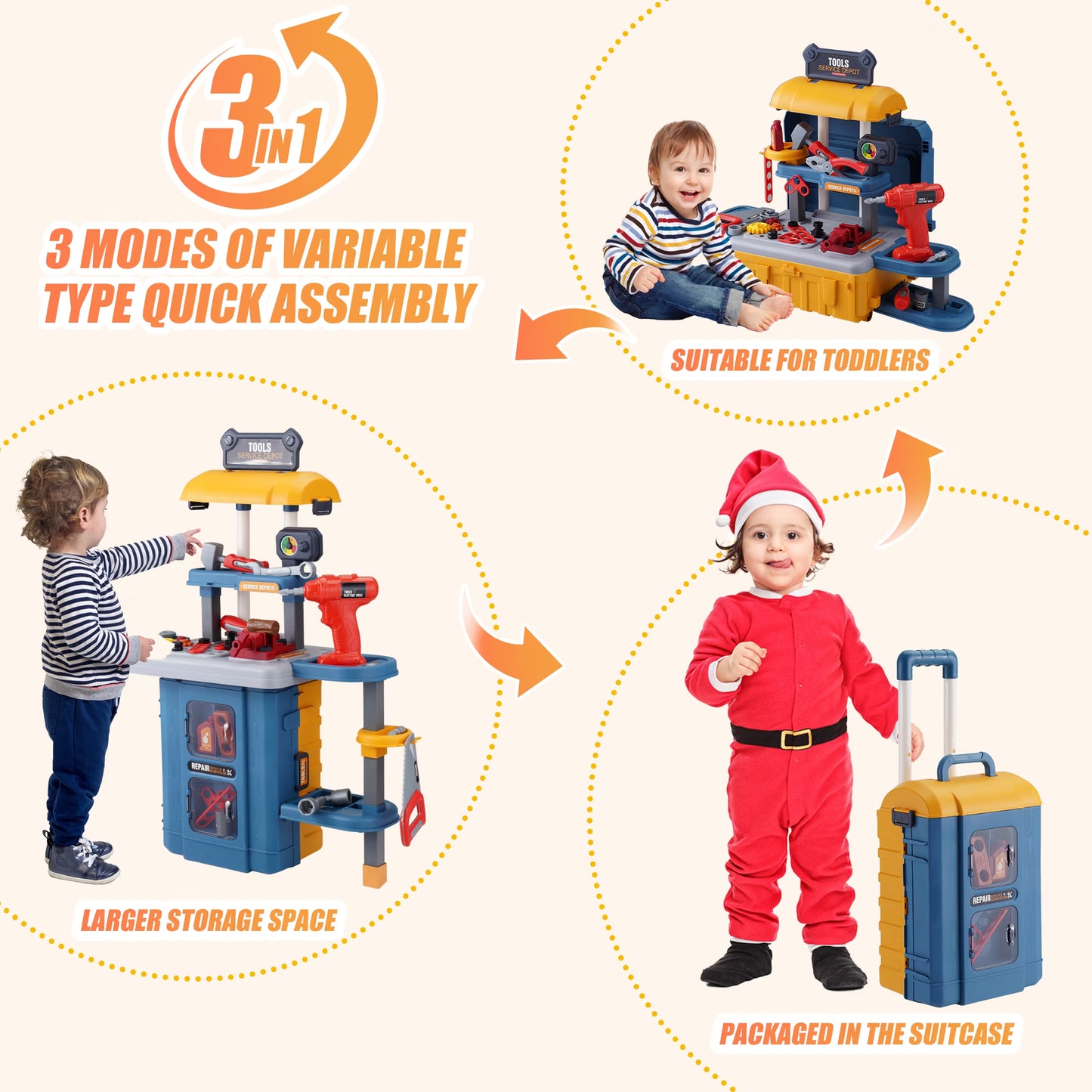 Vecukty 46Pcs Play Tool Set for Kids, Toy Tool Kit with Realistic Lights and Sounds, Simulation Spray, Pretend Repair Kit, Gift for Toddlers Girls Boys