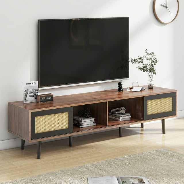 TCISA Mid-Century Modern TV Stand for TVs up to 70" with Concealed Storage and Durable Design