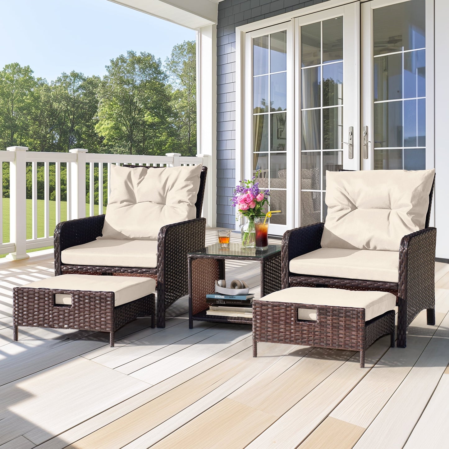 Brefac 5 PCS Patio Furniture Set with 6 Angles Backrest Adjustable for Yard or Pool ,Beige