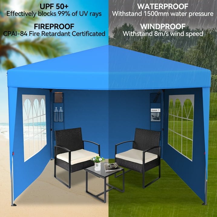 Vecukty 10' x 10' Pop up Canopy Tent with Sidewalls, Gazebo for Patio Outdoor Camping, Blue