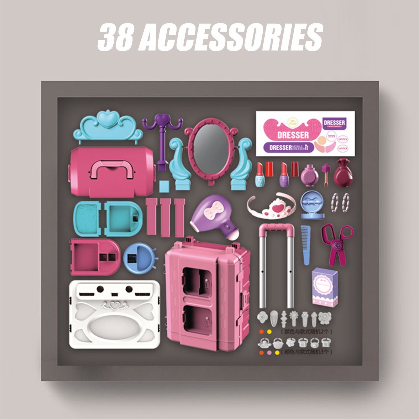 Vecukty 39Pcs Pretend Makeup Play Set, Kids Vanity with Mirror and Beauty Accessories, Princess Dresser Role Play Toy, Fashion Christmas Birthday Gift