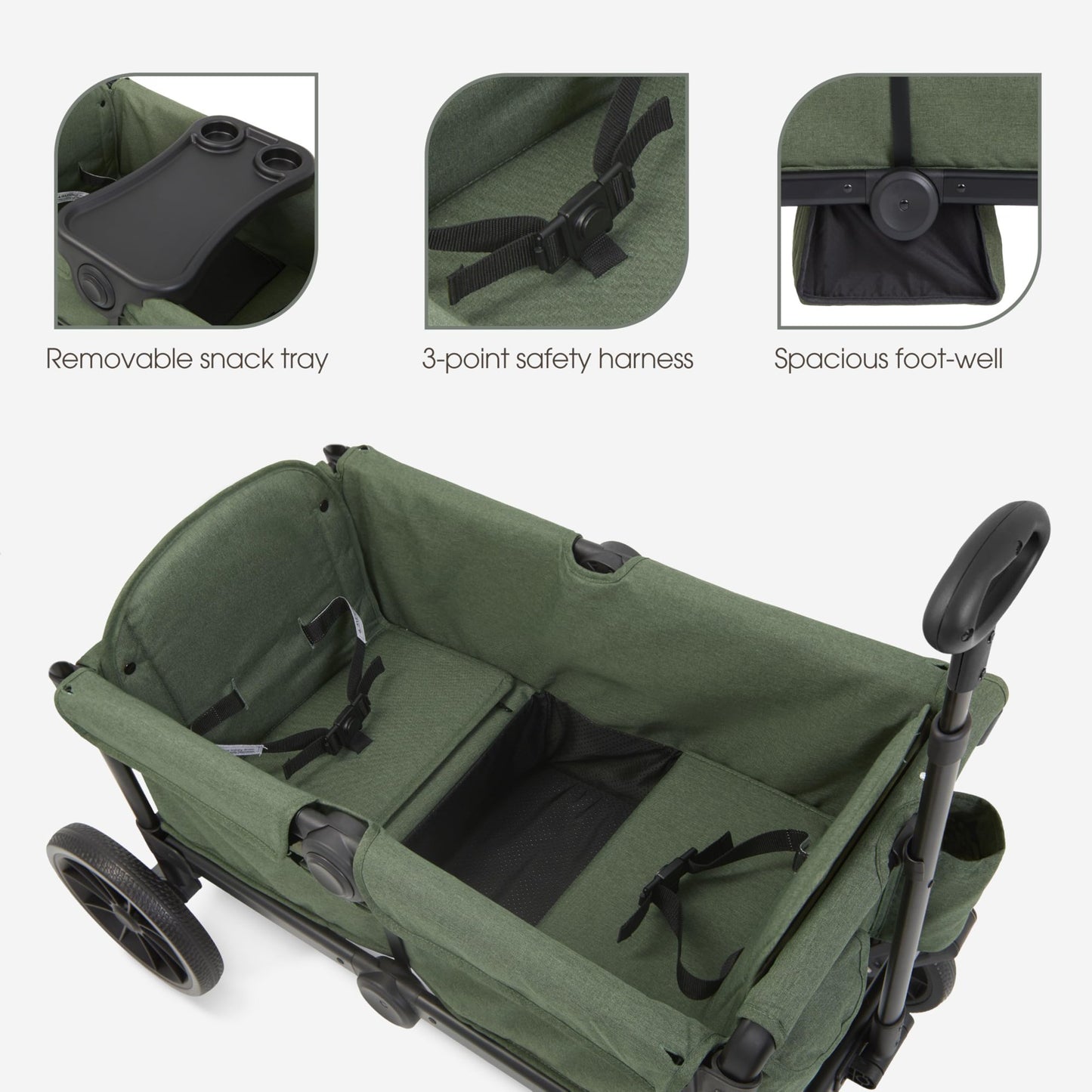 SACVON All-Terrain Stroller Wagon for Toddlers with Canopy, Parent Organizer, Adjustable Handlebar, 2 Cup Holders