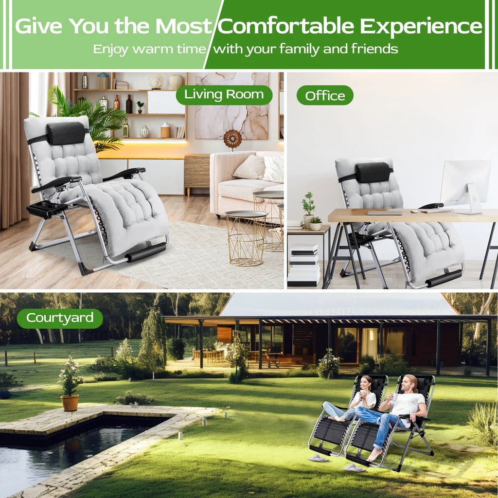 Zero Gravity Chair,VECUKTY Patio Lawn for Indoor and Outdoor Chairs ,550lbs Oversized XL 33IN Ergonomic Lounge Folding Reclining Chair,Gray