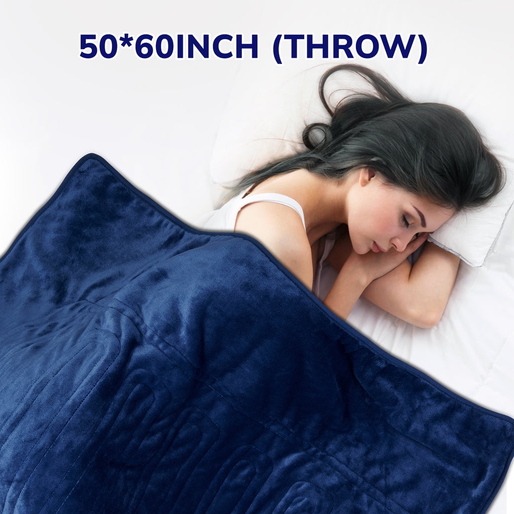 VECUKTY Flannel Electric Heated Blanket Throw, 50"x60" Machine Washable Fast Heating Blanket for Office Bedroom Livingroom - Blue