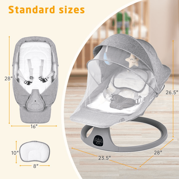 SACVON Baby Swing for Infants to Toddler, Baby Rocker for Infants with 5 Sway Ranges,Bluetooth Support Bouncers for 0-24 Months, Light Gray