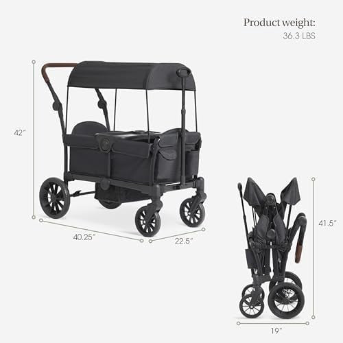 SACVON All-Terrain Stroller Wagon for Toddlers with Canopy, Parent Organizer, Adjustable Handlebar, 2 Cup Holders