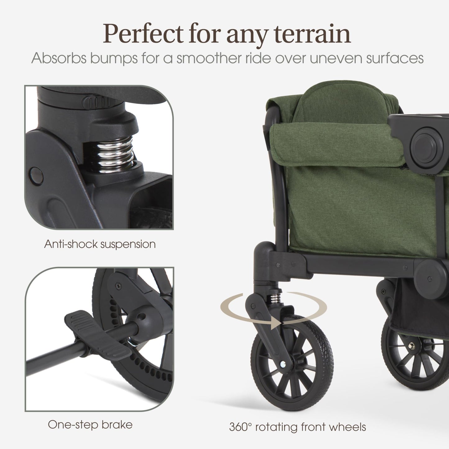SACVON All-Terrain Stroller Wagon for Toddlers with Canopy, Parent Organizer, Adjustable Handlebar, 2 Cup Holders