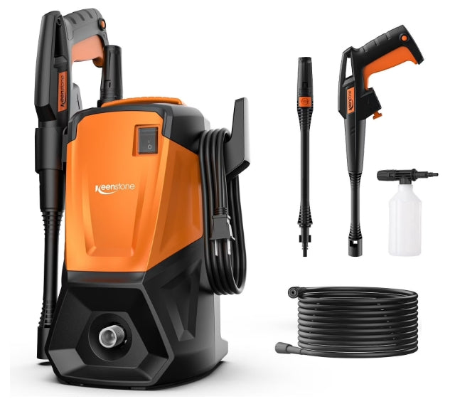 Keenstone 1500W Electric Pressure Washer 4000PSI Max 2.6 GPM with Adjustable Nozzle 0-120°,Power Cleaning Machine with Foam Cannon, Portable to Clean Patios, Cars, Fences, Driveways