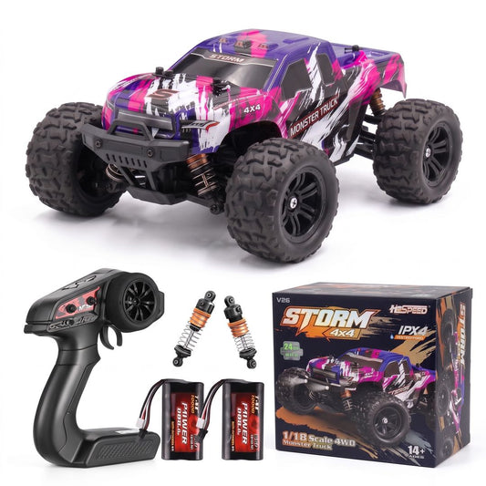 Vecukty 1:18 Scale RC Monster Truck, 45+ MPH 4WD Waterproof Off‑Road Remote Control Car, with 2 Rechargeable Batteries, Birthday Christmas Holiday Gift for Boys Teens Adults