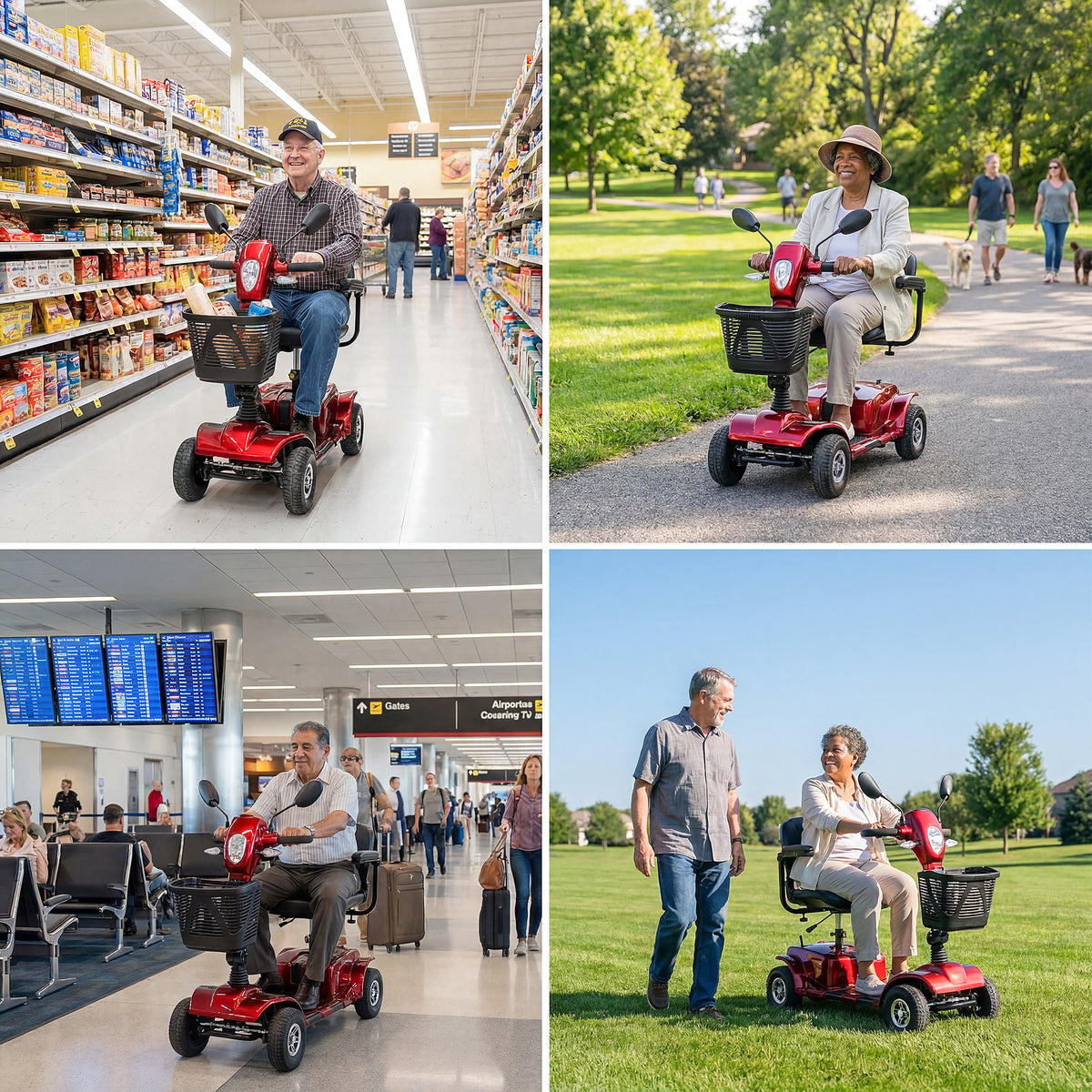 SACVON 4 Wheel Mobility Scooter for Seniors, 30 Miles Long Range Travel Powered Scooter with 330lbs Capacity, 400W Motor, 9" Anti-Explosion Tires, Extended Comfort Swivel Seat, Red