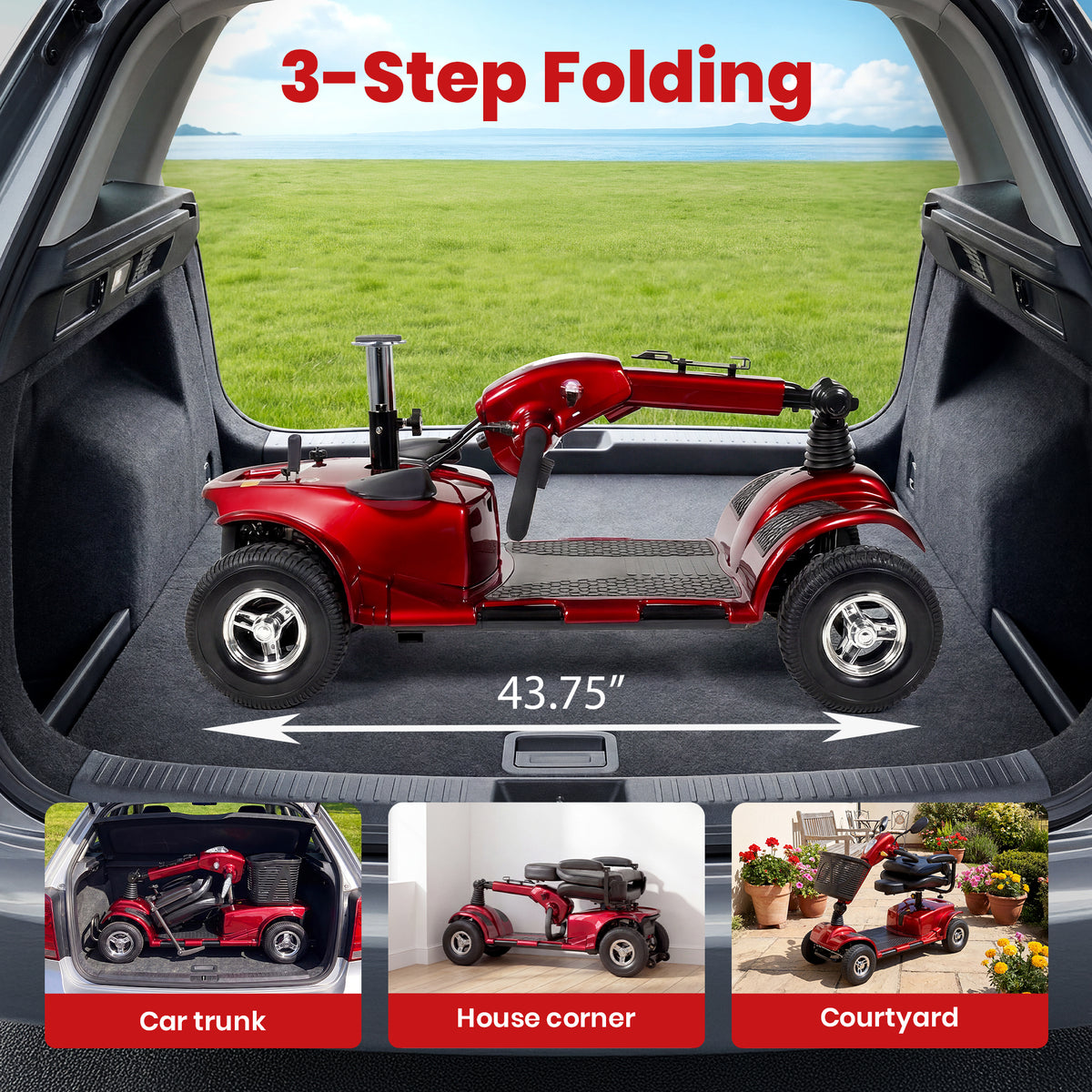 SACVON 4 Wheel Mobility Scooter for Seniors, 30 Miles Long Range Travel Powered Scooter with 330lbs Capacity, 400W Motor, 9" Anti-Explosion Tires, Extended Comfort Swivel Seat, Red