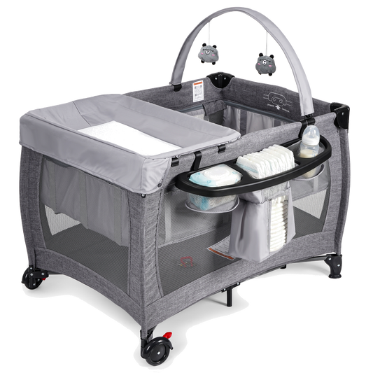 SACVON Portable Baby Playard with Bassinet & Changing Station | Bedside Crib | Removable Storage Organizer | Gray